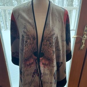 Floral Patterned Shawl with Black Trim